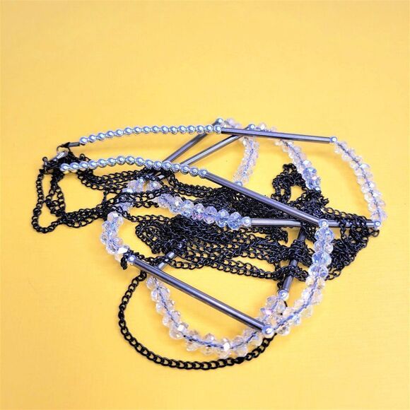 Multistrand Clear White Beads Necklace - Picture 1 of 10